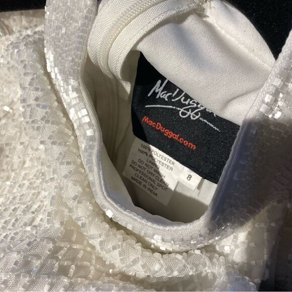 NWT Mac Duggal White Hand Embellished Halter Neck Midi Sheath Dress beaded Sz 8 - Picture 7 of 12